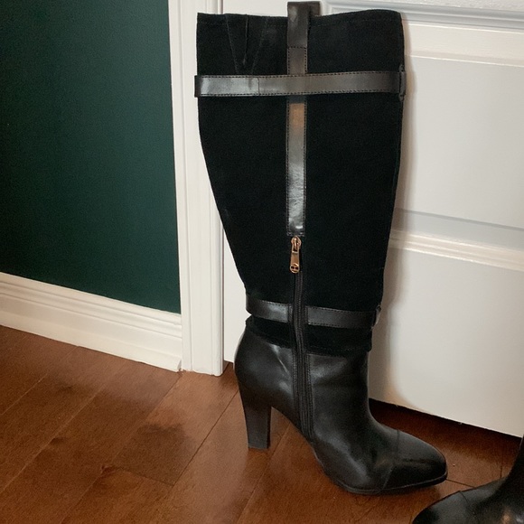Tommy Hilfiger Frita Black Leather & Suede 
Tall Dress Boots Sz. 9M - Picture 3 of 7
